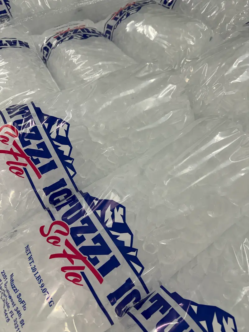 Bags of fresh Natuzzi SoFlo tube ice